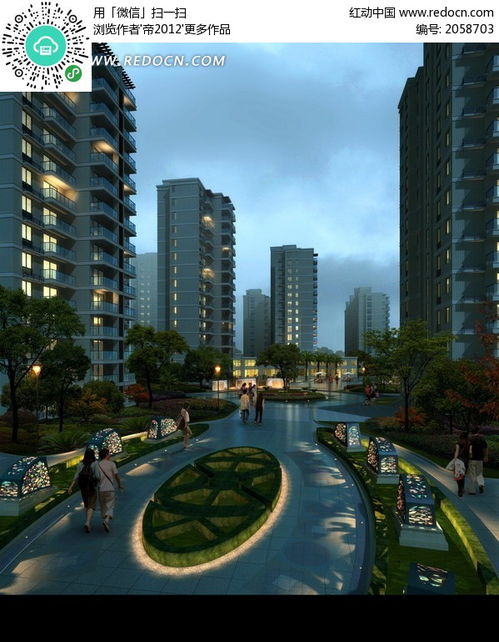 建筑效果圖 清晨時分天空下的亮燈的高樓和道路psd素材免費下載 編號2058703 紅動網